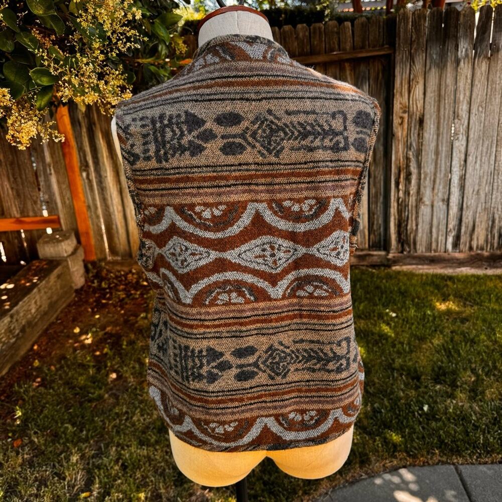 VTG 90s Memphis Button Up V-Neck Sweater Southwestern Earth Vest Women's Small - Picture 6 of 10